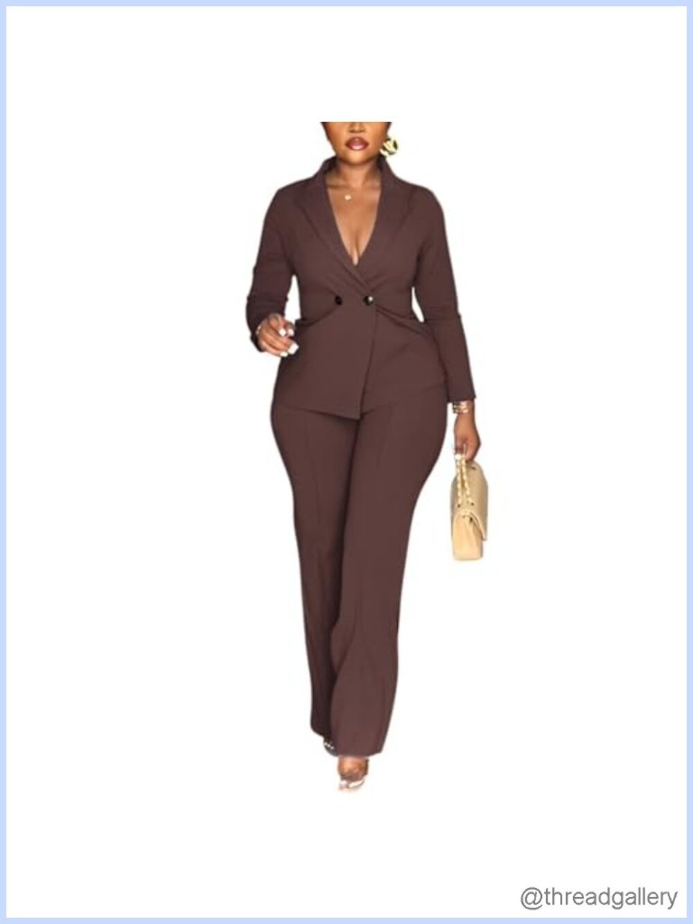Women 2 Piece Double Breasted Blazer Pants Suit Set Business Casual